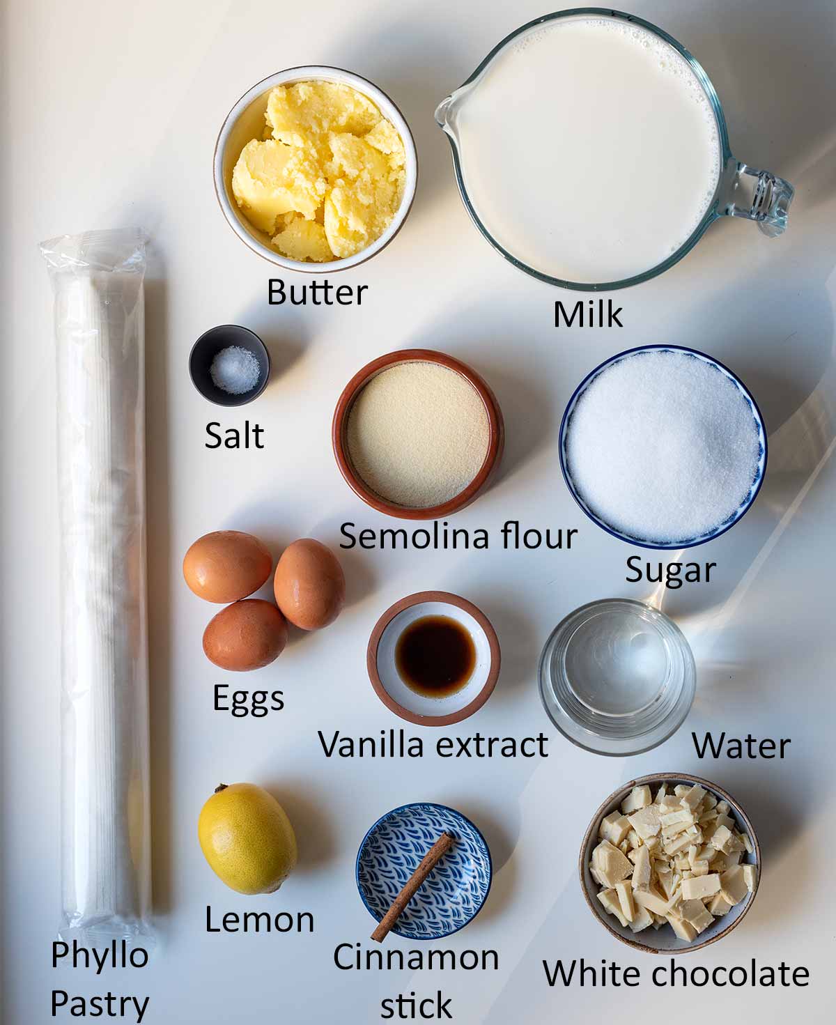 Greek galaktoboureko ingredients.