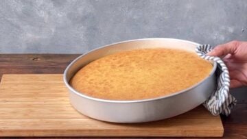 Baked semolina cake in a pan.