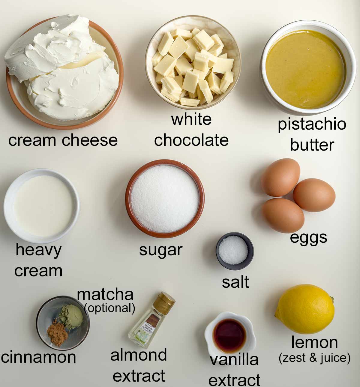 Ingredients for the pistachio filling with text labels.
