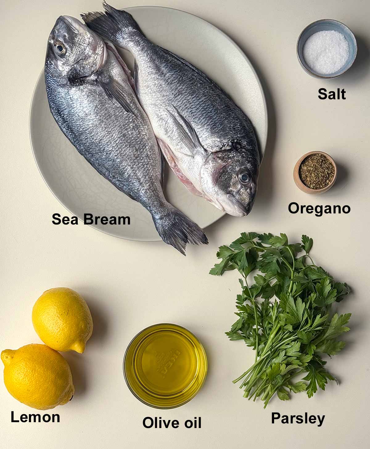 Sea bream recipe ingredients.