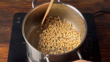 Pine nuts in a pot.