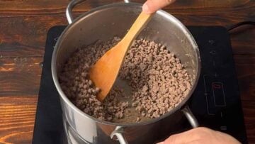 Ground beef in a pot.