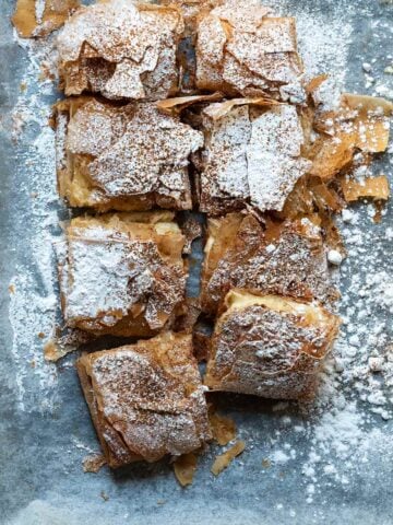 Greek custard pie with phyllo pastry, featured image.