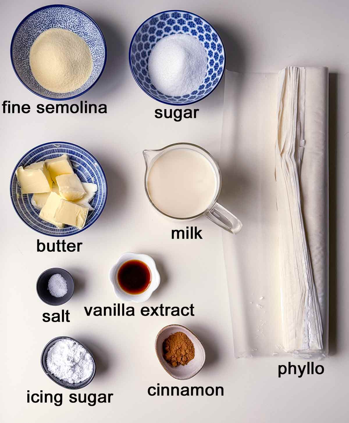 Greek Bougatsa Ingredients.