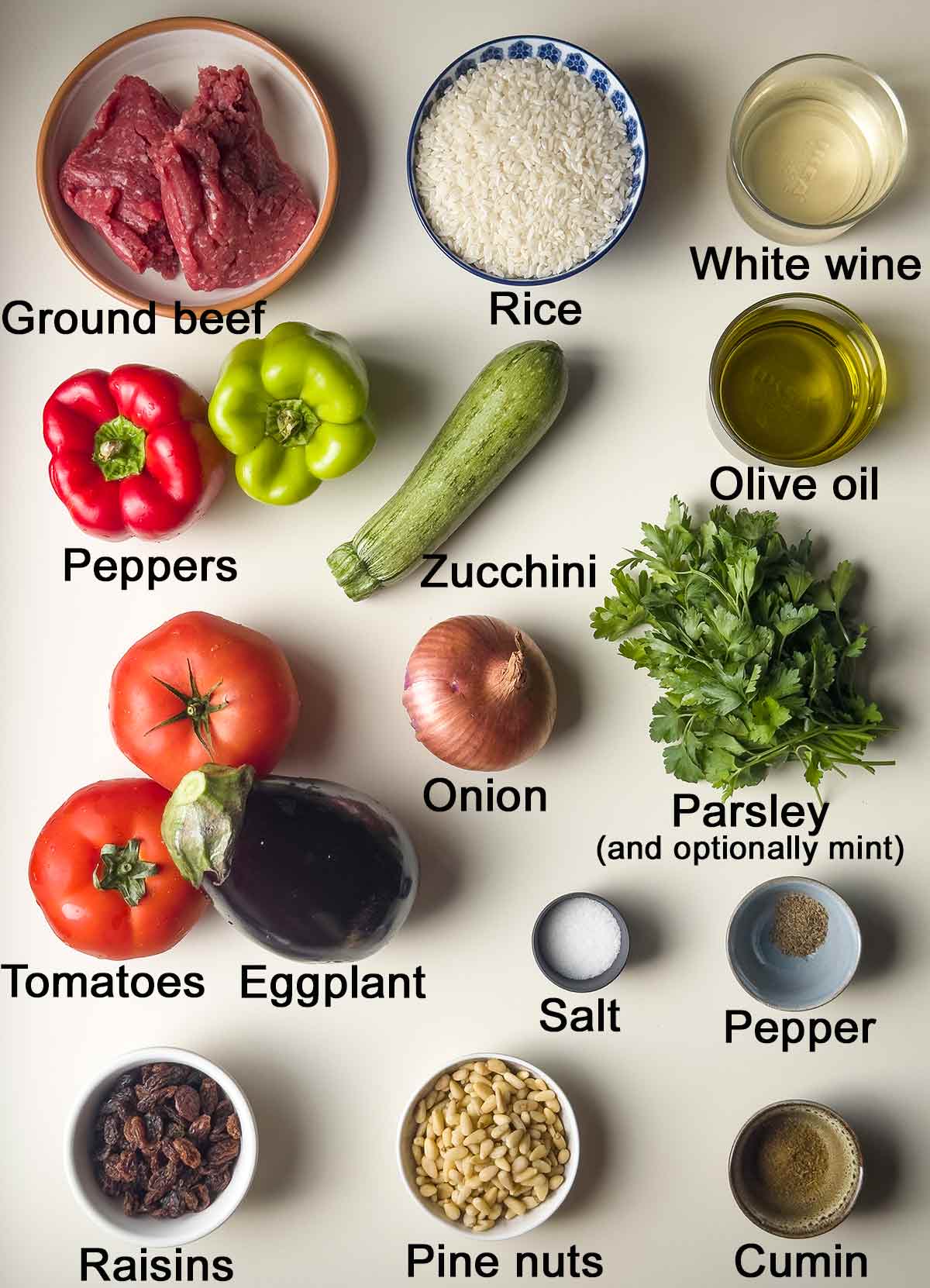 Ingredients for Greek gemista.