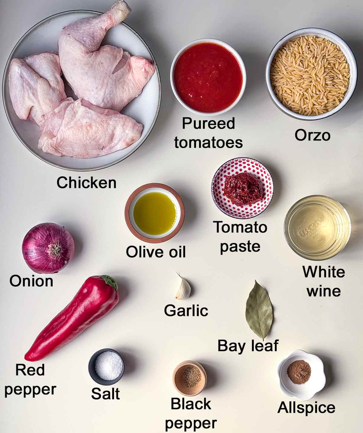 Ingredients for Greek chicken and orzo pasta.