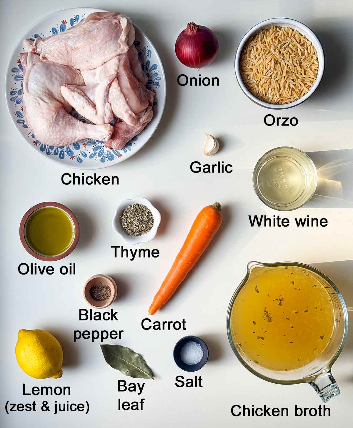 Ingredients for Greek lemon chicken and orzo.