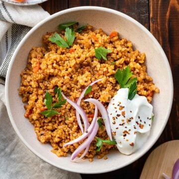 Bulgur wheat pilaf in a bowl.