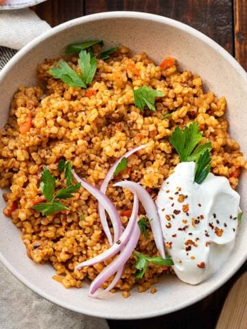 Bulgur wheat pilaf in a bowl.