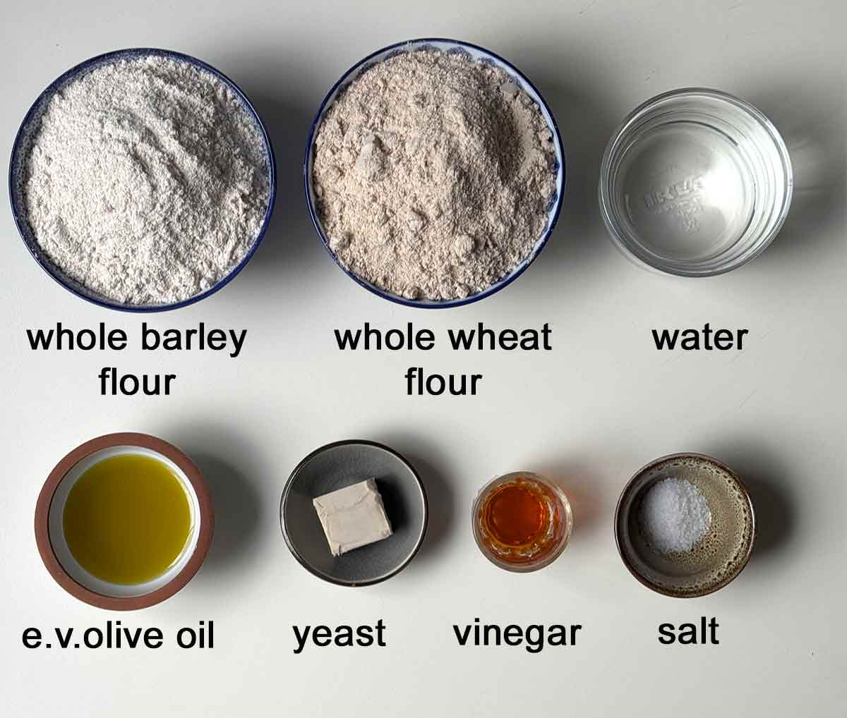 Greek barley bread ingredients.