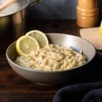 Creamy lemon orzo in a bowl.