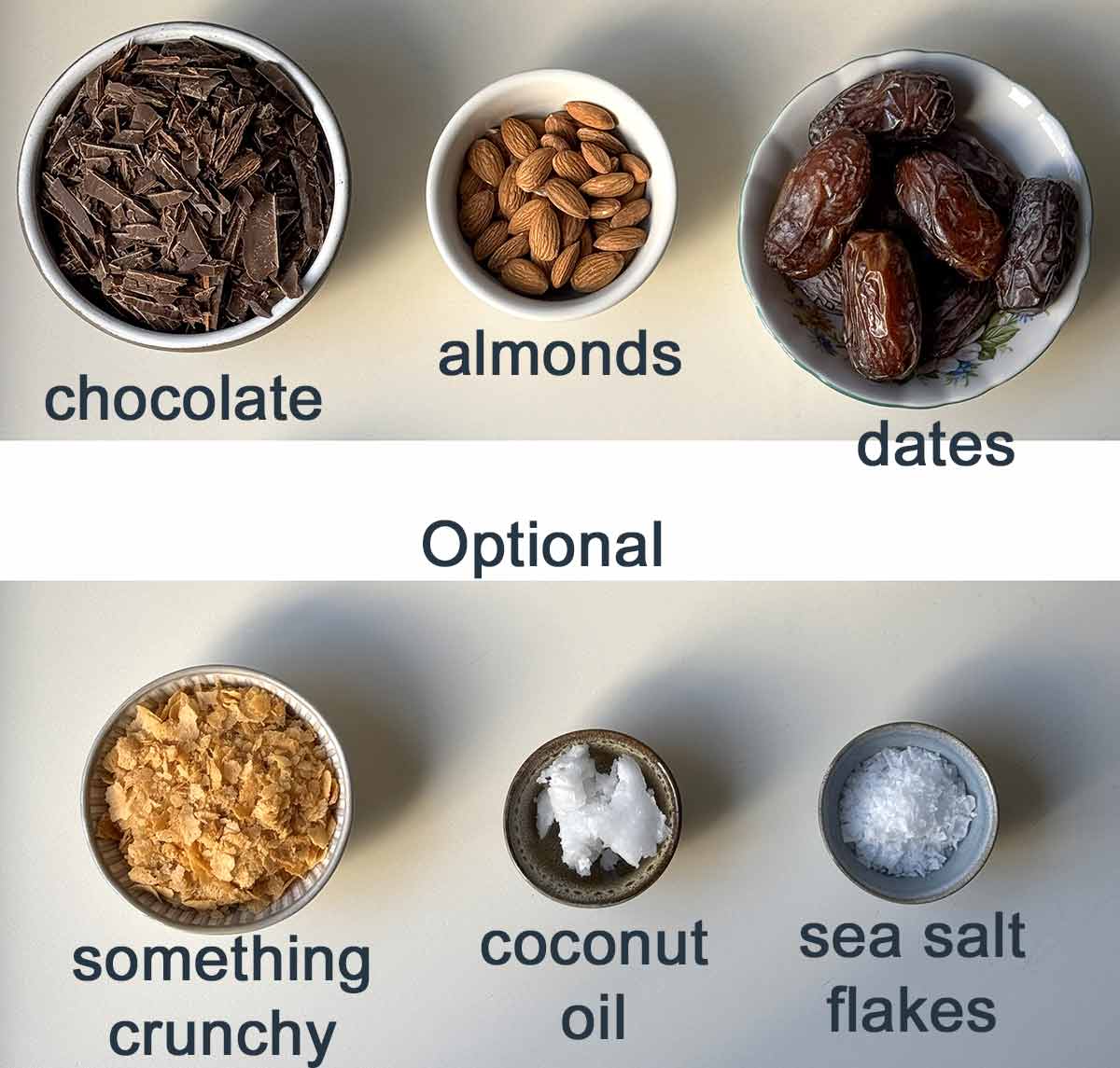 Ingredients for chocolate covered dates.
