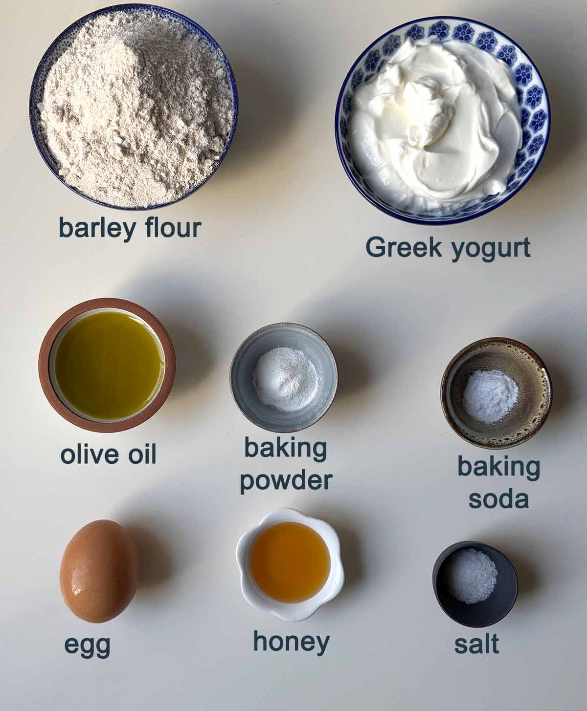 Ingredients for quick barley bread.