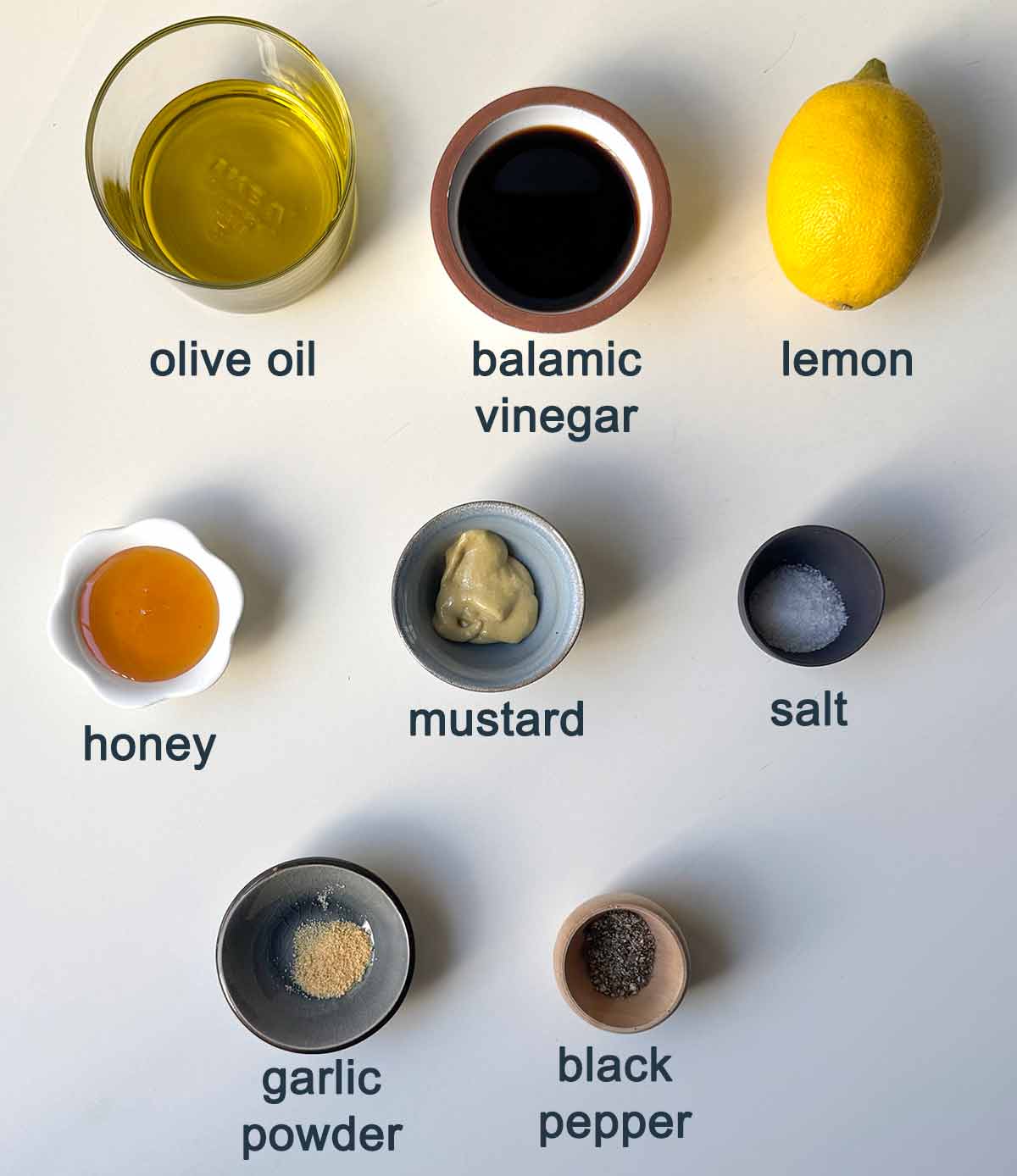 Ingredients for Lemon balsamic dressing.