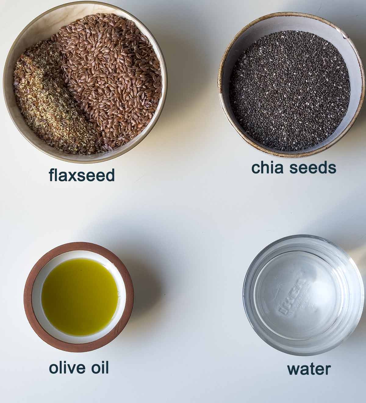 Ingredients for flaxseed crackers with chia seeds.