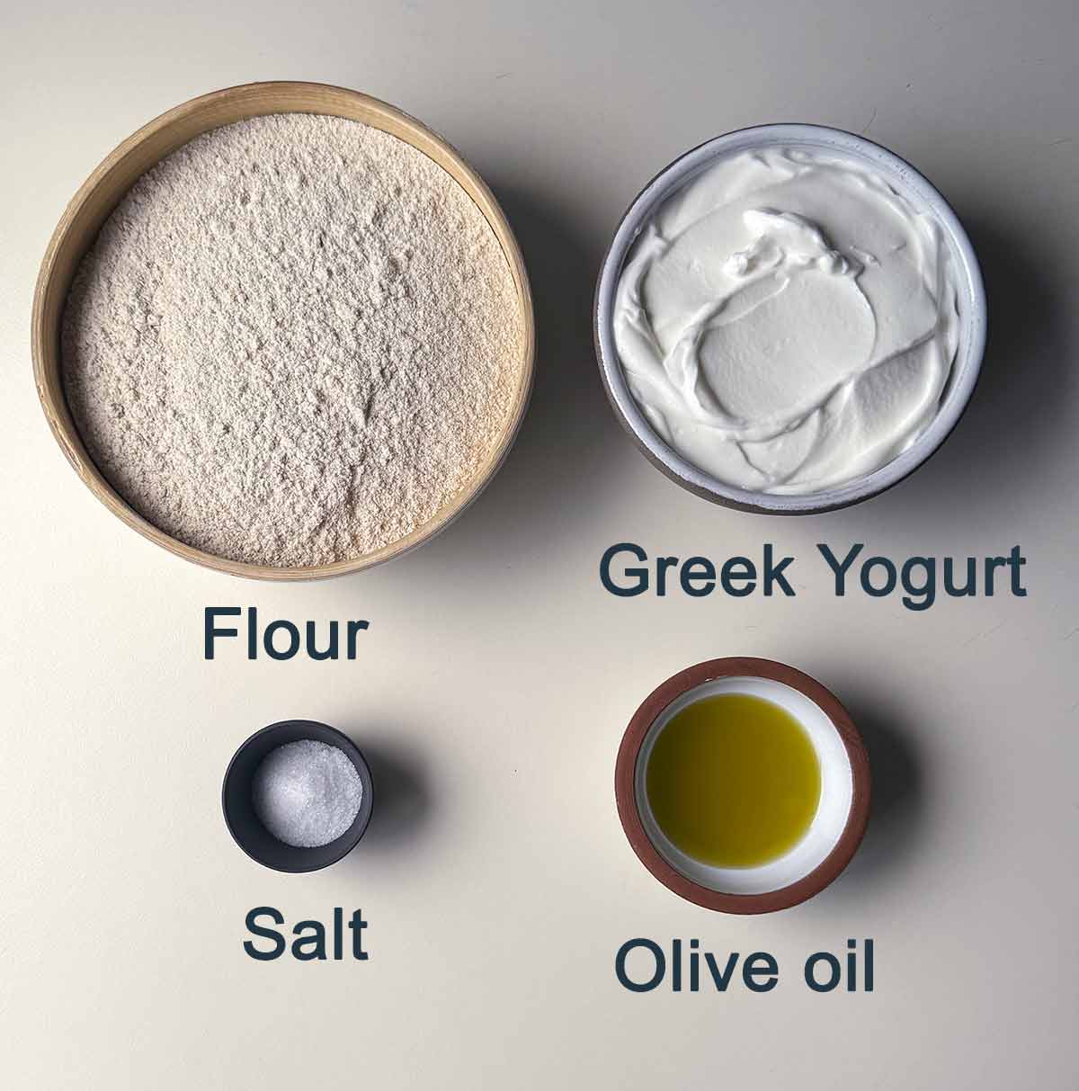Ingredients for Greek yogurt flatbread.