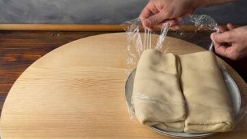 Two pieces of phyllo dough in a plate.