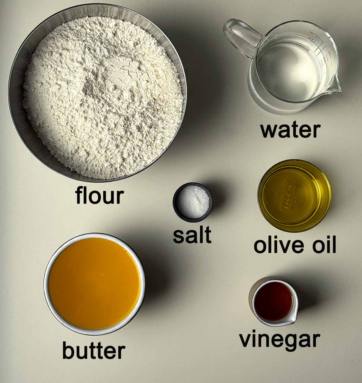 Ingredients for Greek phyllo dough.