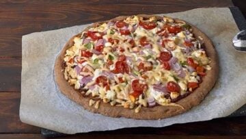 Baked pizza with Greek yogurt pizza crust.