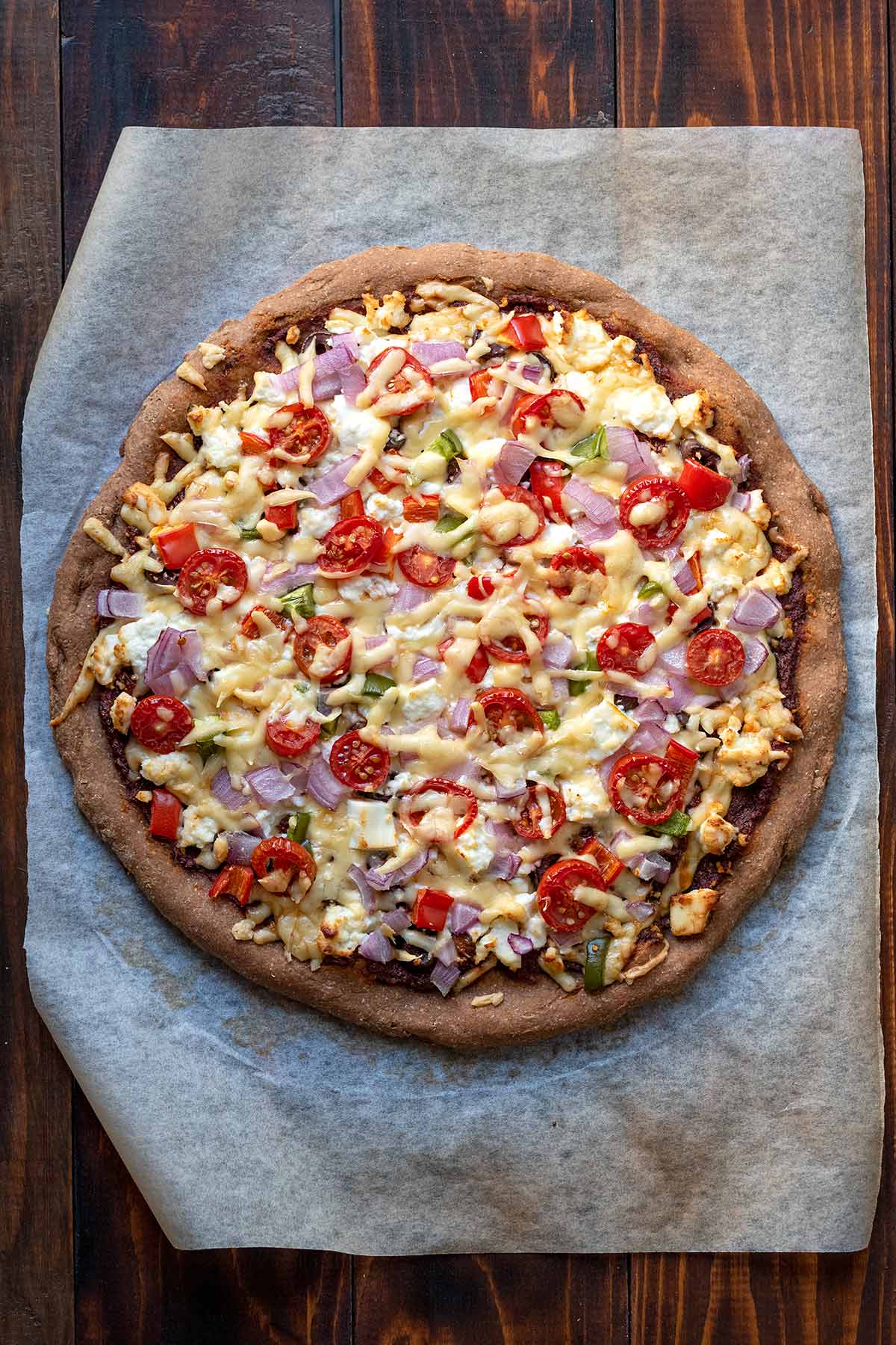Pizza with whole wheat and yogurt crust.